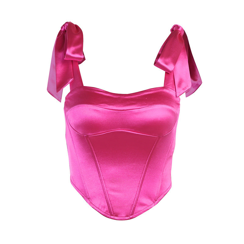 Valentine | Top en satin corset sans dos avec dentelle