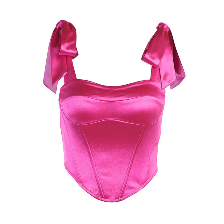 Valentine | Top en satin corset sans dos avec dentelle