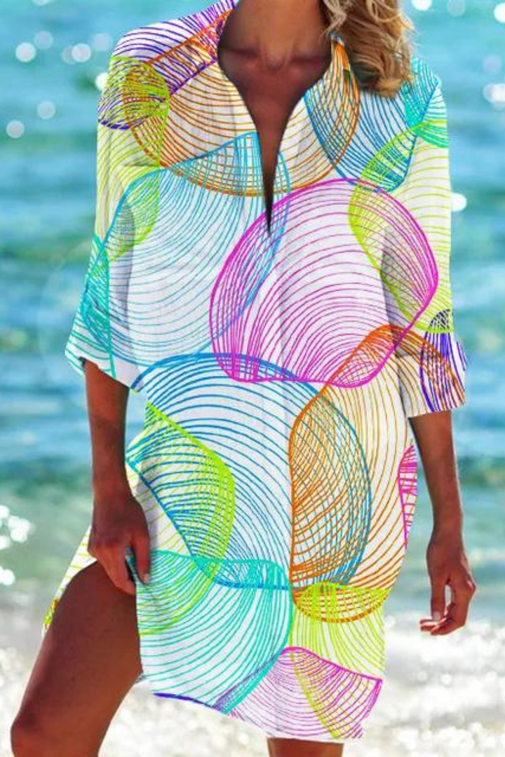 Heidi - Longue blouse de plage avec motif marin