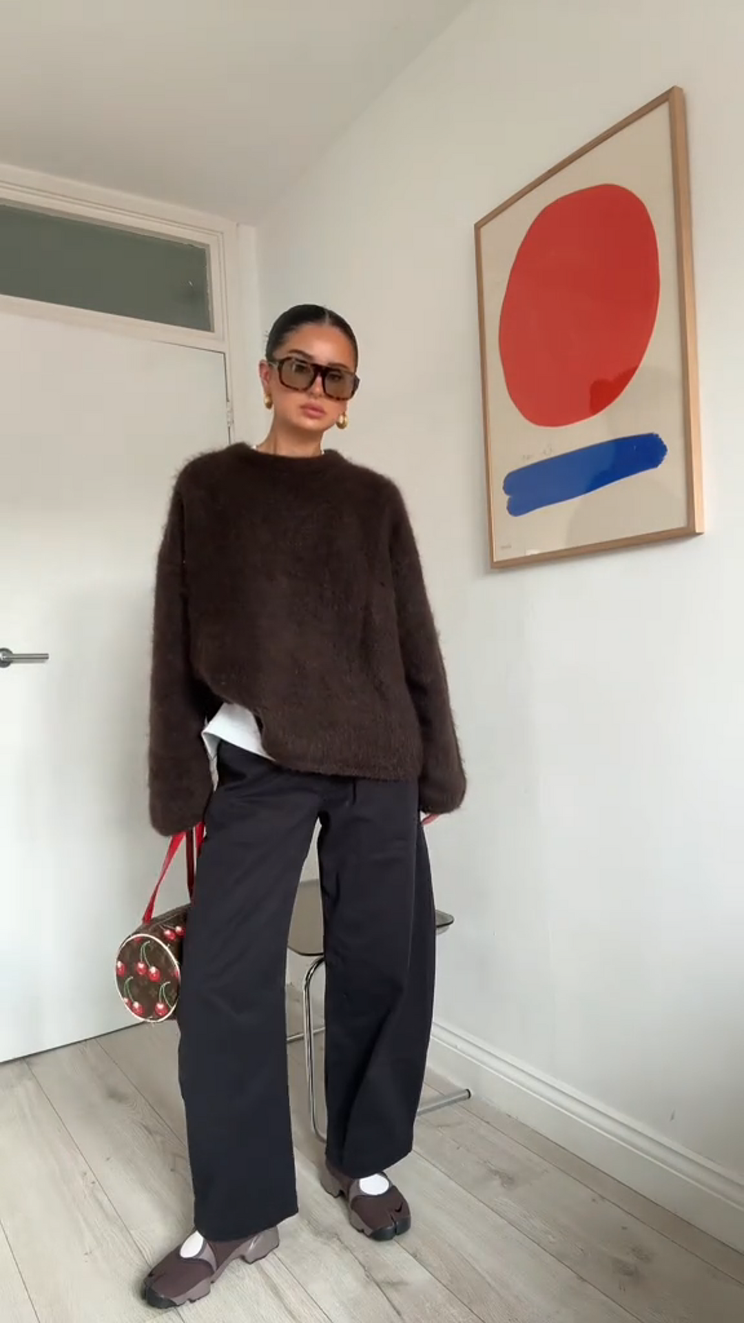 Pull Femme Col Rond Mélange Mohair Crème Gris Coupe Ample