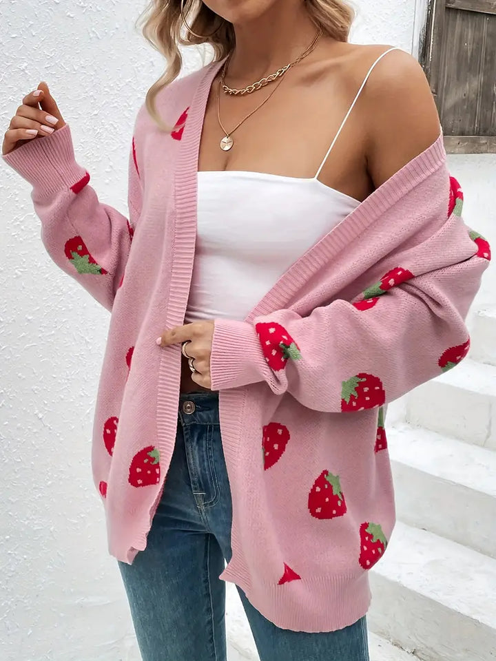 Pull à cœur ouvert avec motif de fraise