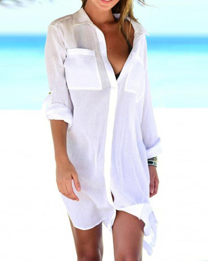 Blouse de plage avec poche froncée et bouton caché