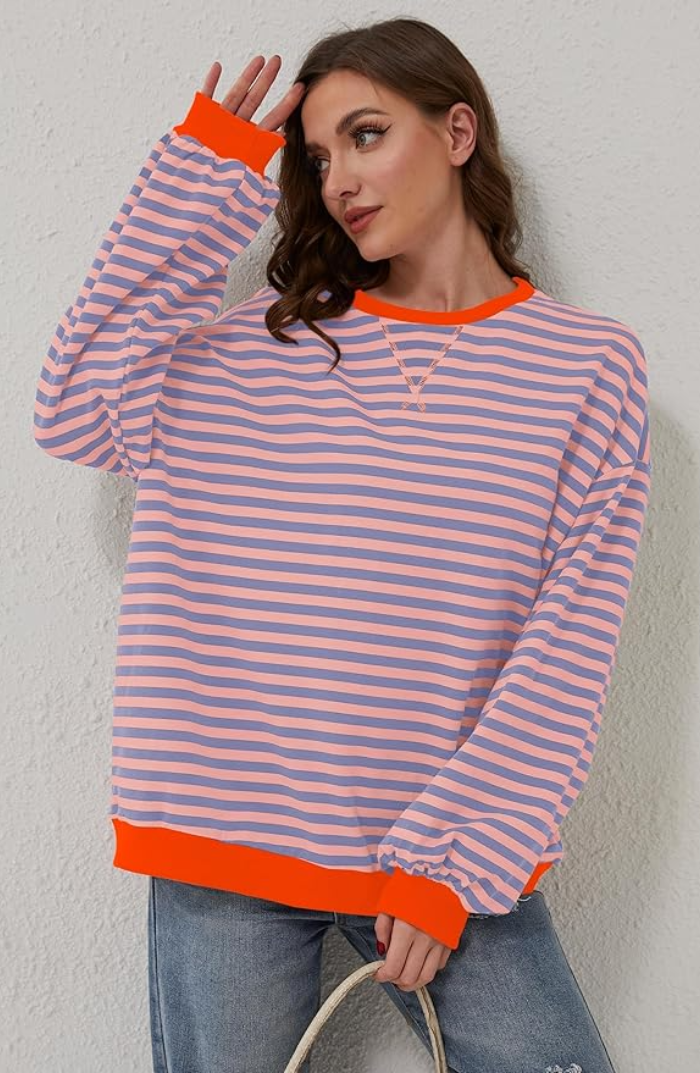 Pull Oversize Rayé Femme Confortable Pour le Quotidien