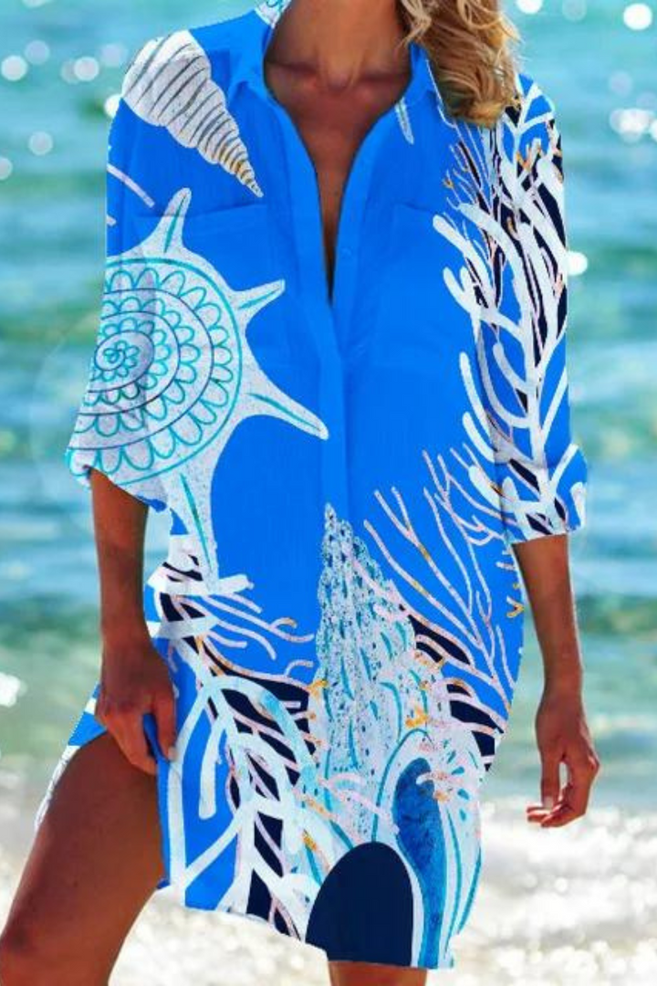 Heidi - Longue blouse de plage avec motif marin