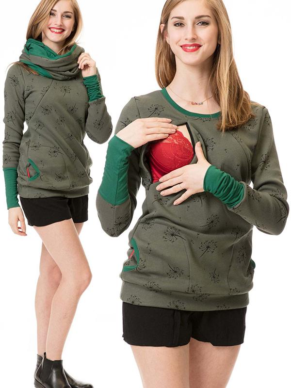 Chaps de grossesse sweat-shirts d'infirmière, impression florale, poches, fermeture éclair, vêtements d'allaitement