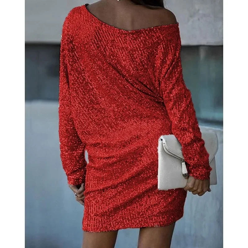 Robe mini brillante à une épaule