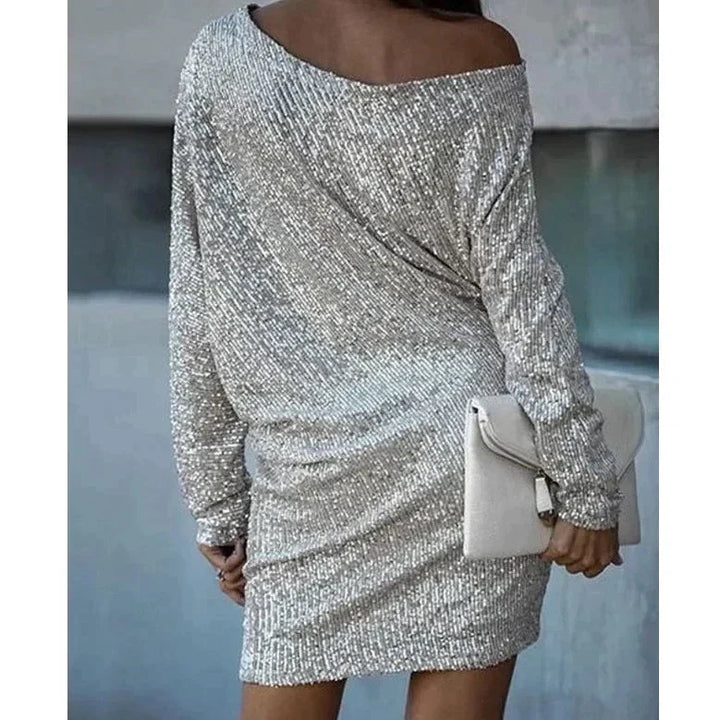 Robe mini brillante à une épaule