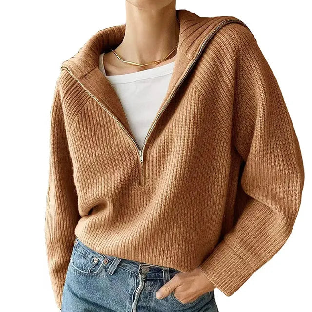 Pull avec fermeture éclair et décolleté en V