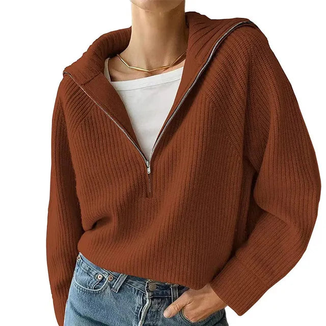 Pull avec fermeture éclair et décolleté en V