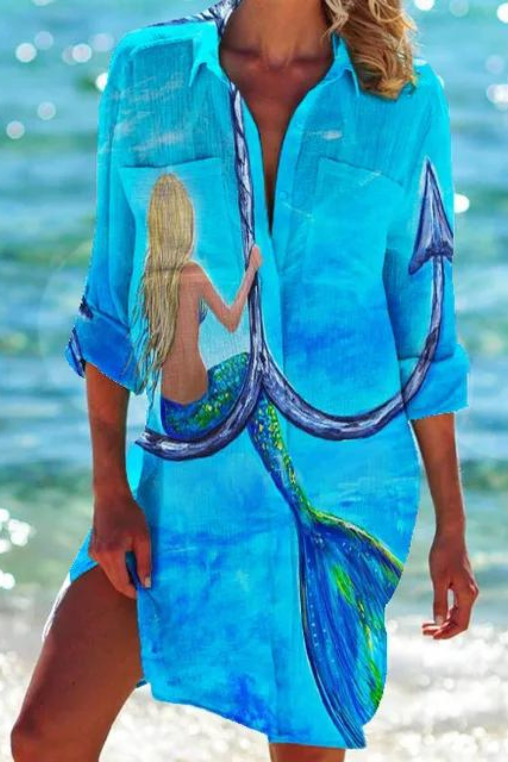 Heidi - Longue blouse de plage avec motif marin