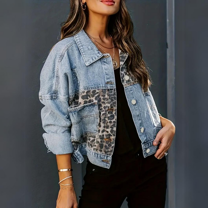 Heidi | Veste en Jean Tendance avec Imprimé Léopard