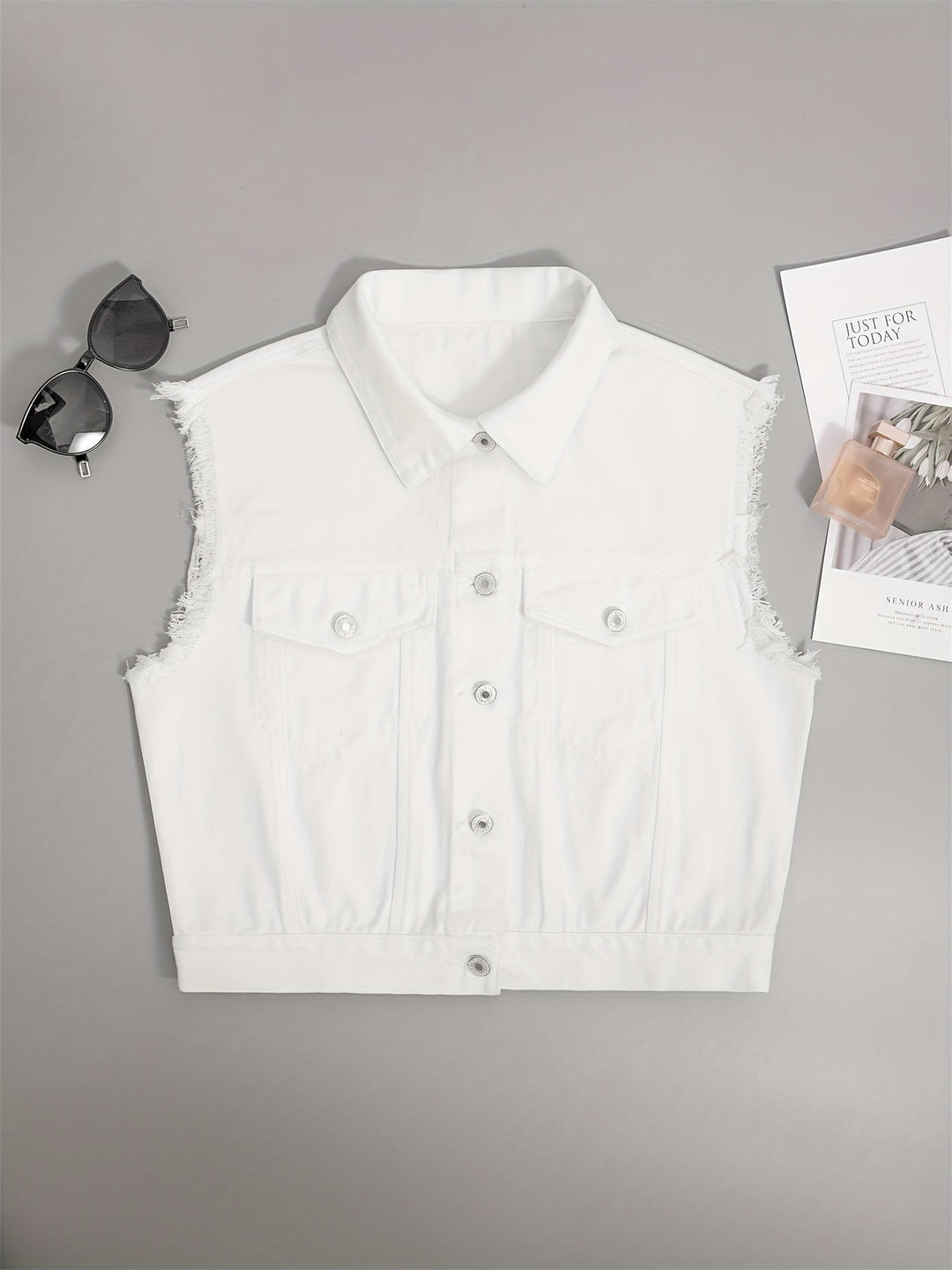 Veste en jean sans manches avec poches à rabat