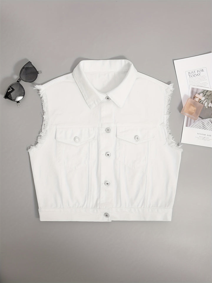 Veste en jean sans manches avec poches à rabat