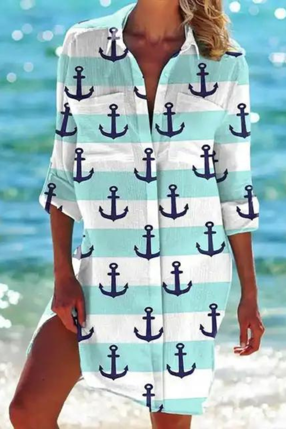 Heidi - Longue blouse de plage avec motif marin