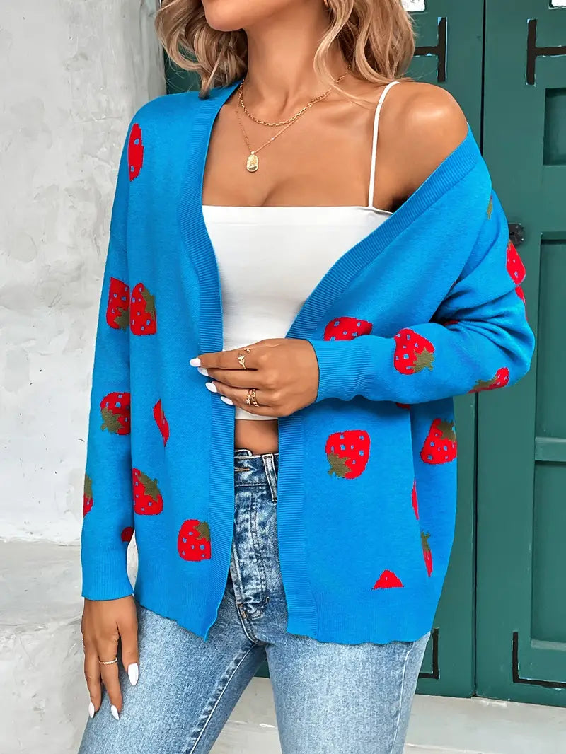Pull à cœur ouvert avec motif de fraise
