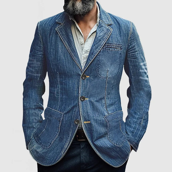 Heidi-Mode - Blazer en Denim à Boutonnage Simple Décontracté pour Hommes