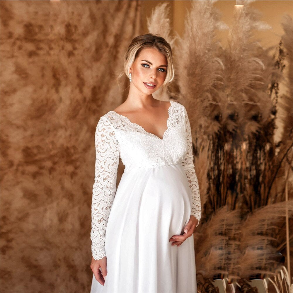 Robe maxi en dentelle élégante pour femmes enceintes