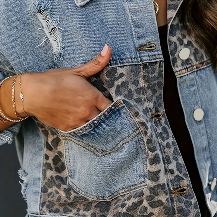 Heidi | Veste en Jean Tendance avec Imprimé Léopard