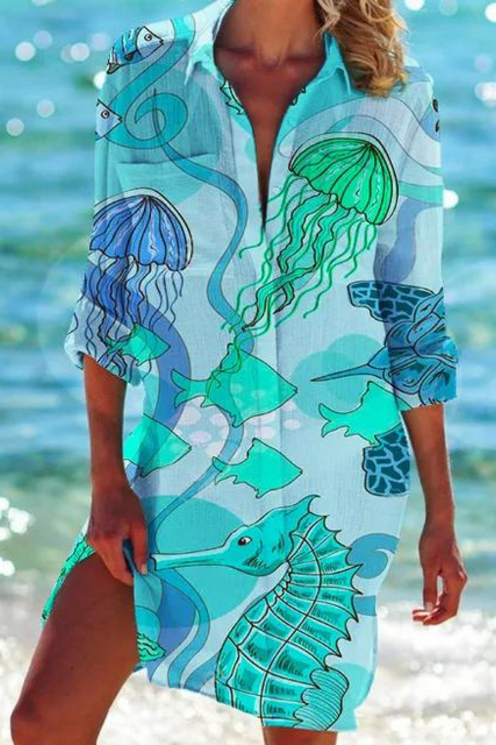 Heidi - Longue blouse de plage avec motif marin