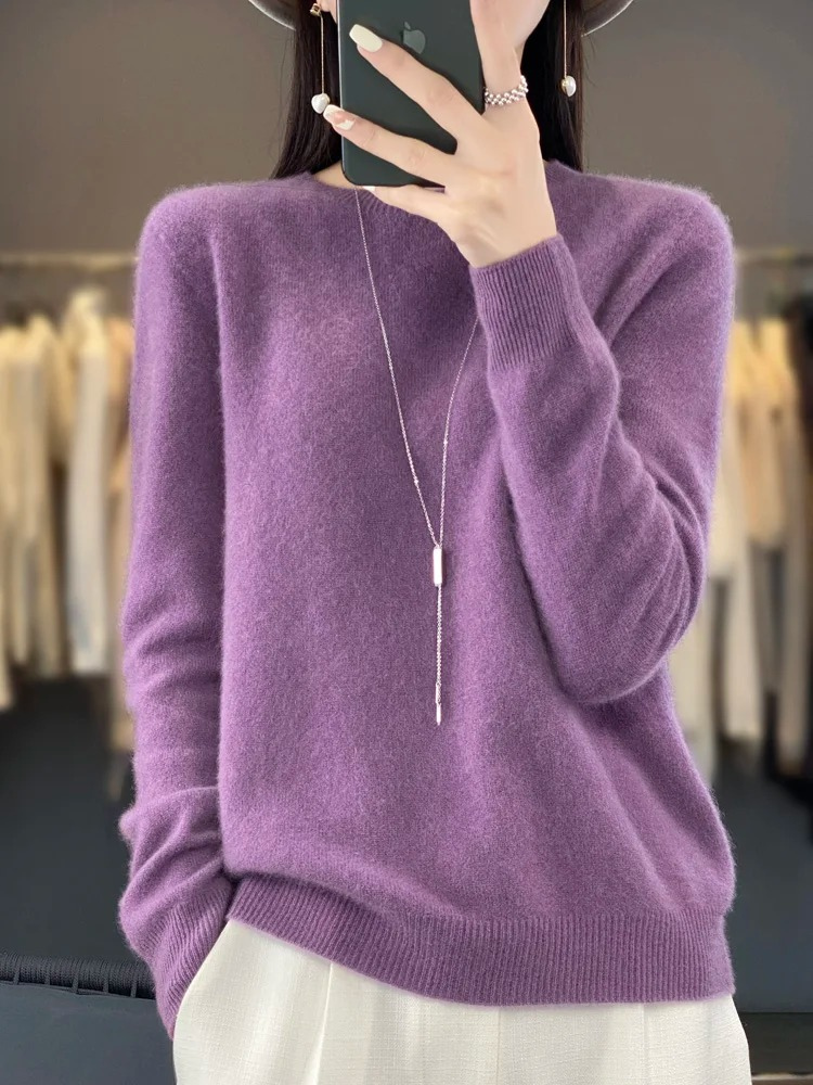 Pull en cachemire pour femmes, col rond, doux et élégant