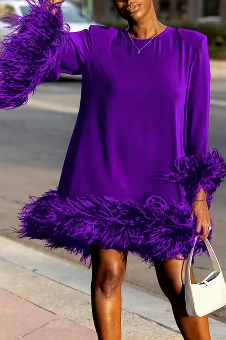 Robe mini asymétrique avec plumes