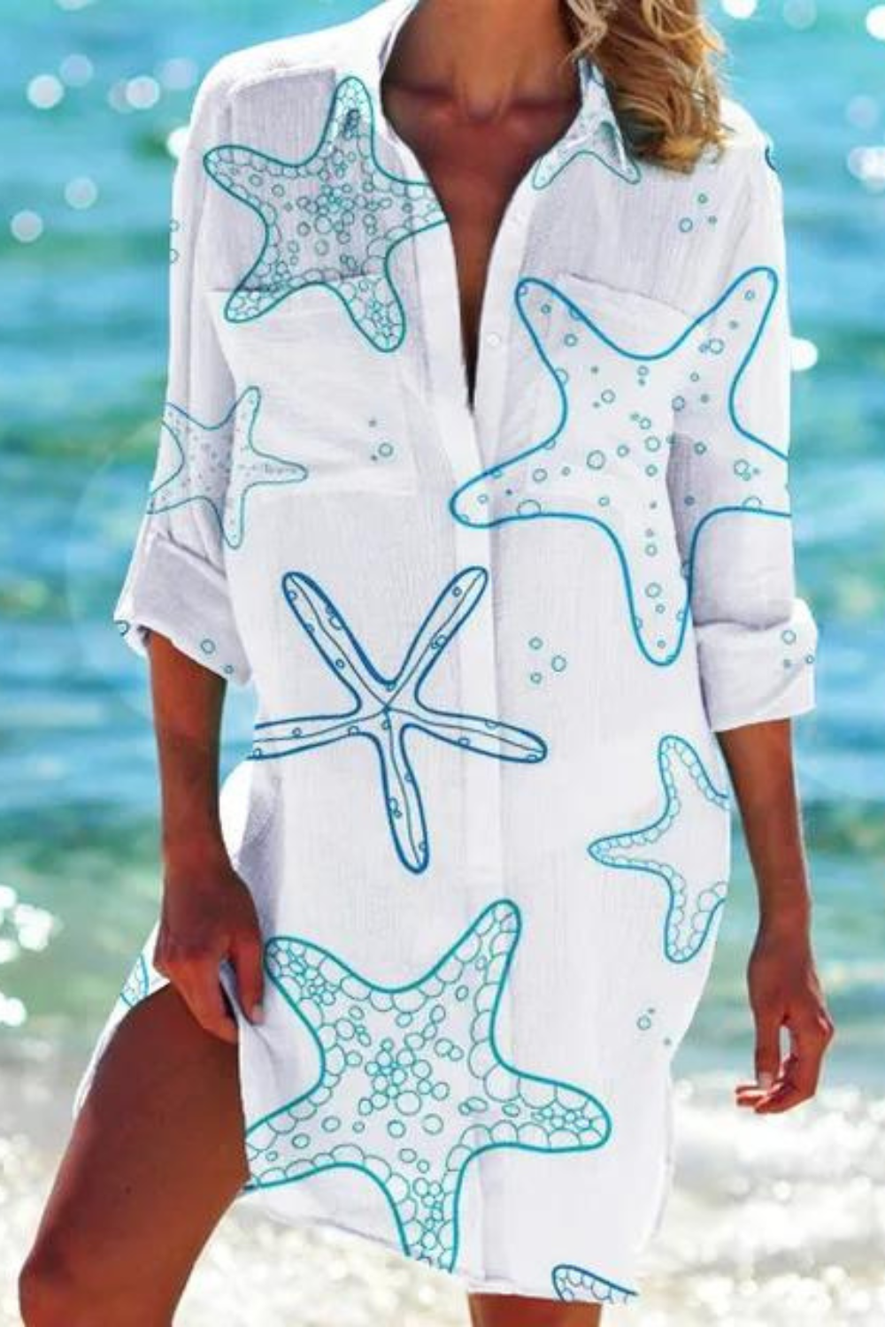 Heidi - Longue blouse de plage avec motif marin