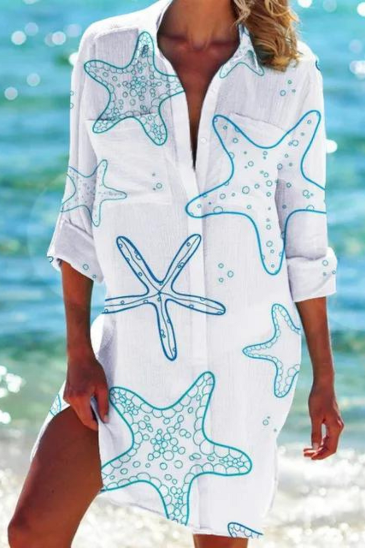 Heidi - Longue blouse de plage avec motif marin