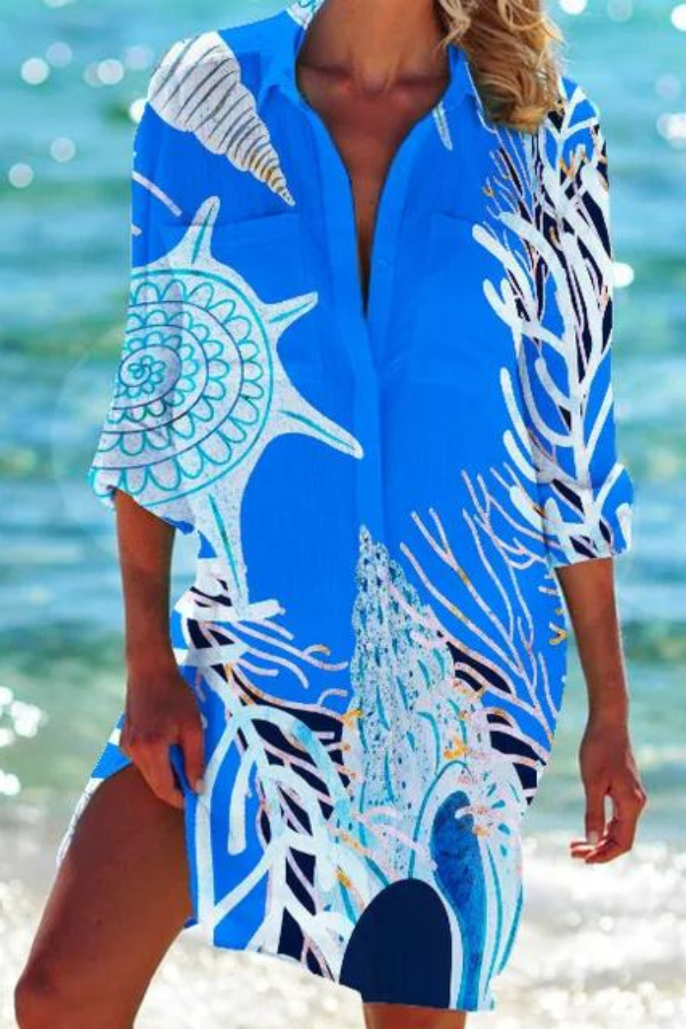 Heidi - Longue blouse de plage avec motif marin