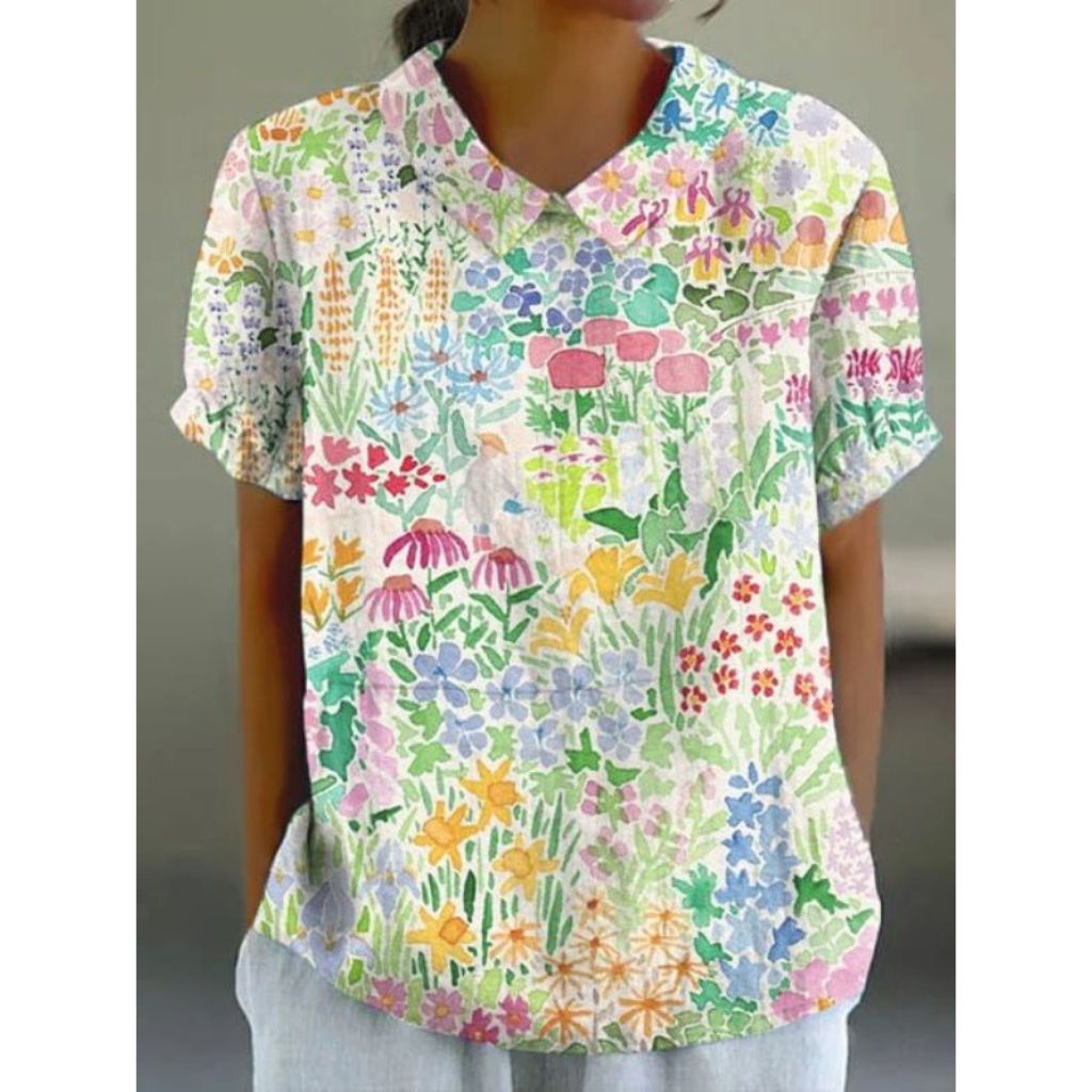 blouse en coton avec motif floral pastoral