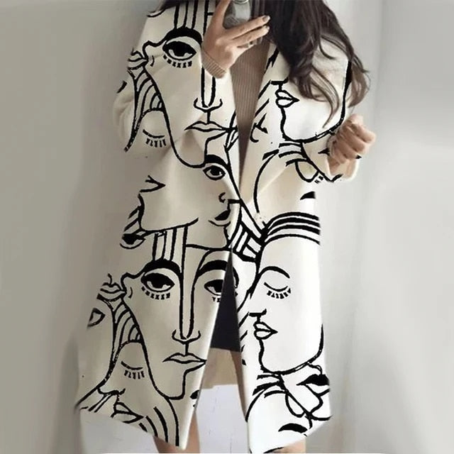 Manteau en laine à revers à manches longues