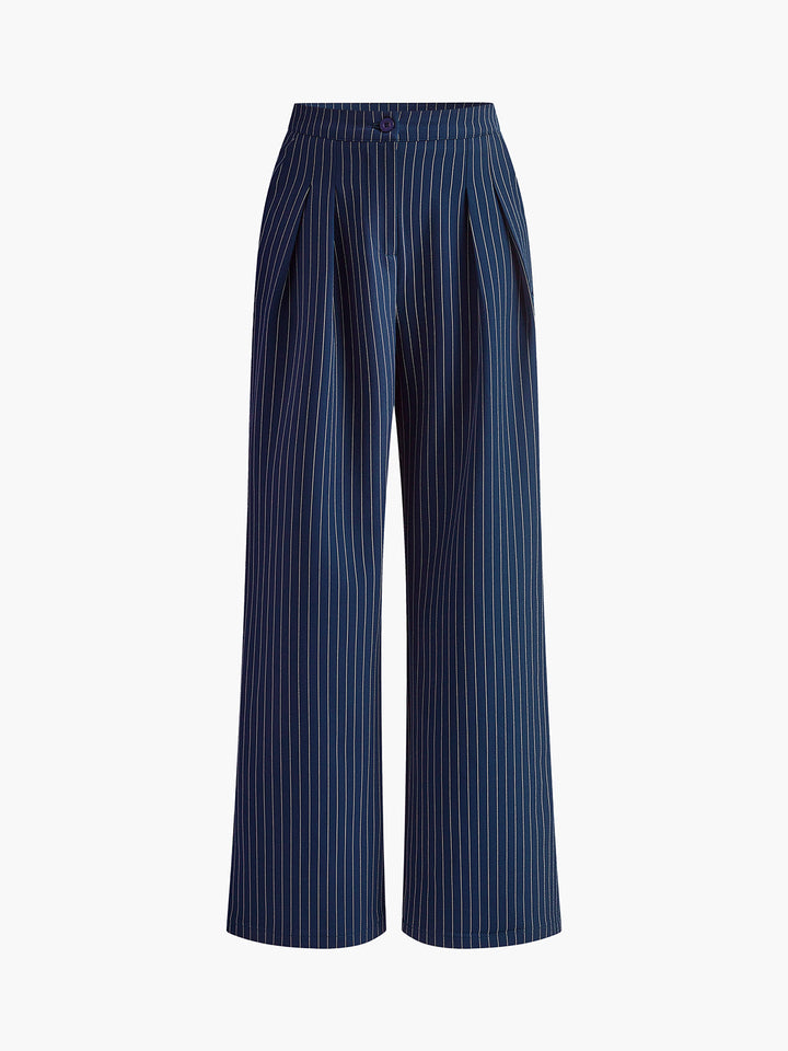 Pantalon à plis élégant à rayures avec jambe large