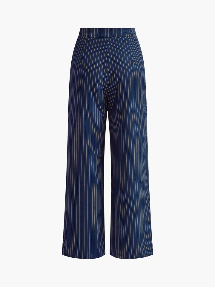 Pantalon à plis élégant à rayures avec jambe large
