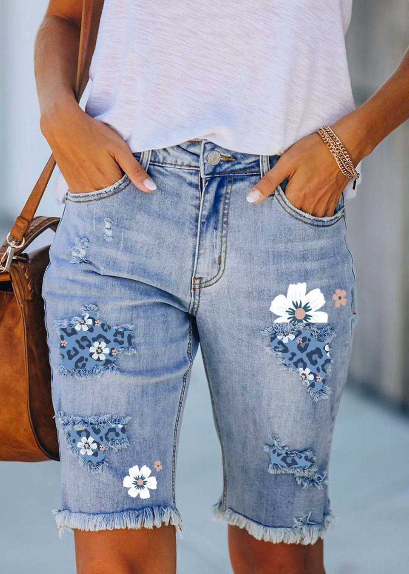 Pantalon en Jean Court Confortable avec Design Floral Stylé