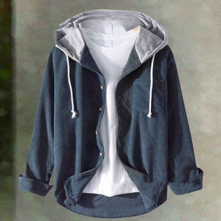 Veste en velours côtelé pour hommes avec capuche