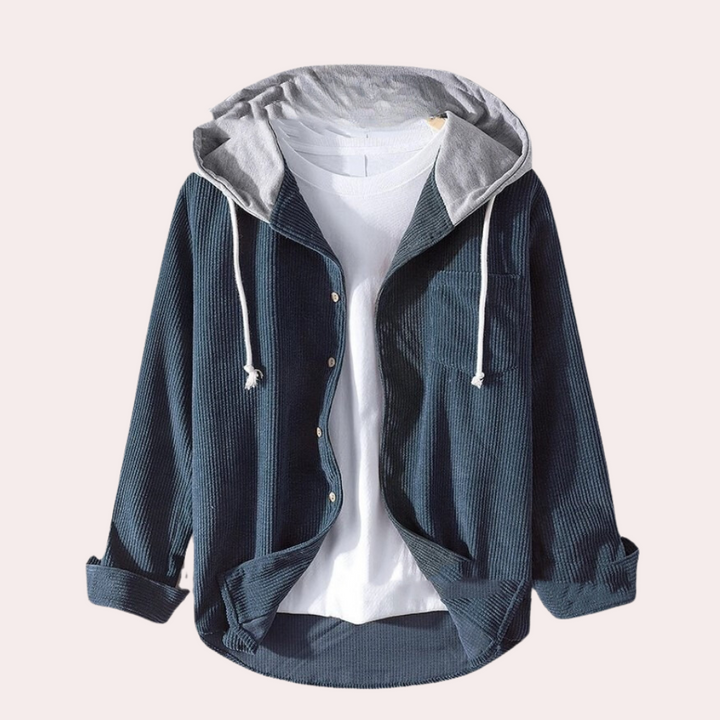 Veste en velours côtelé pour hommes avec capuche