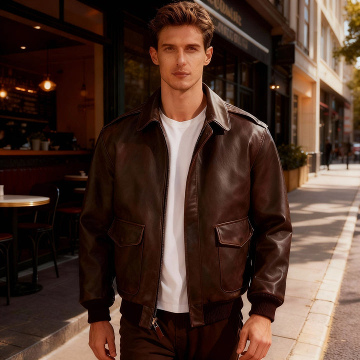 Manteau en cuir Air Force surdimensionné pour hommes