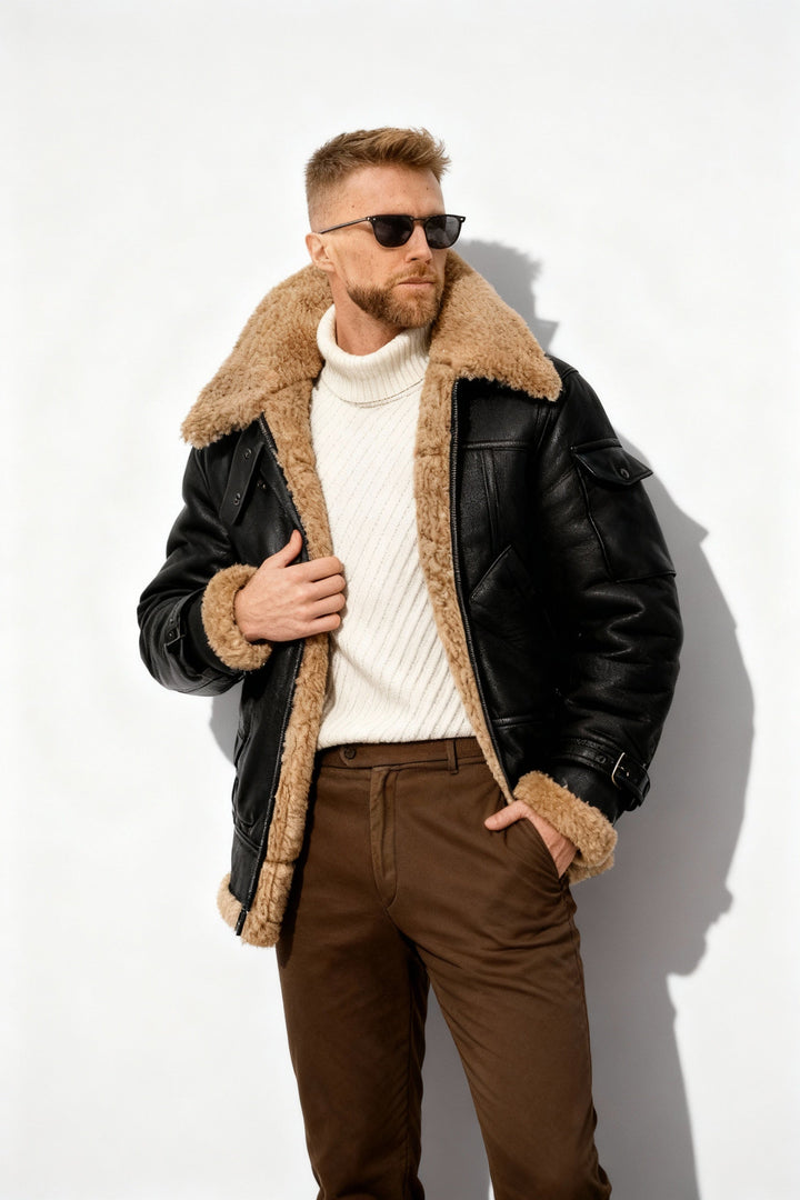 Veste Pilote pour Hommes en Camel Doublée et Confortable