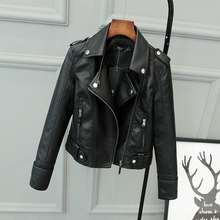 veste de moto courte slim-fit en PU