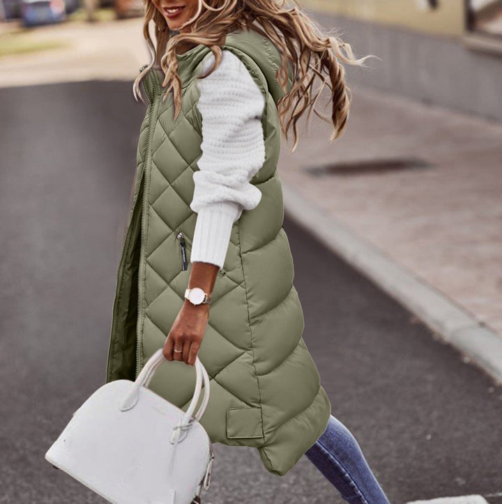Gilet | Gilet long style doudoune avec capuche pour femmes