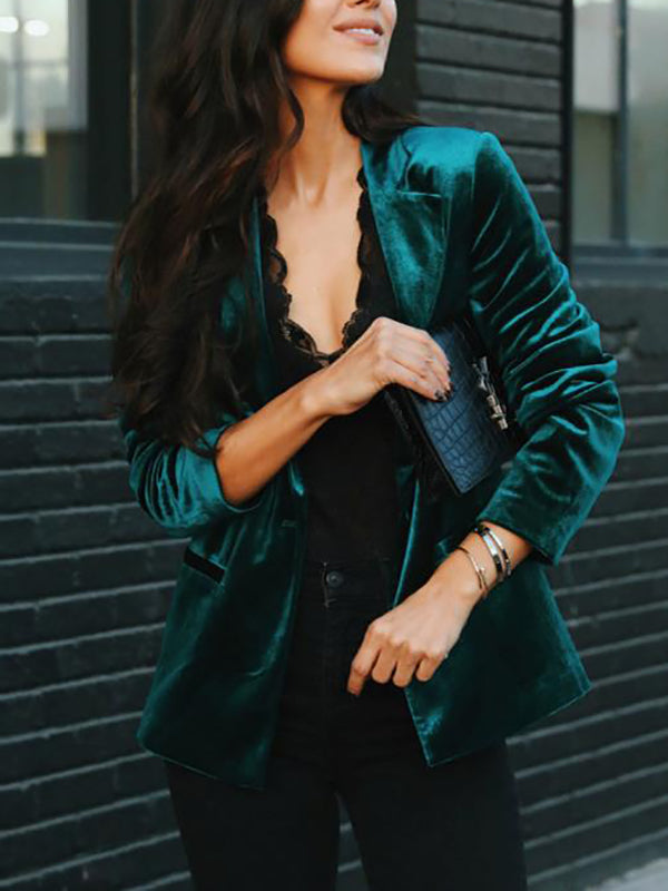 Blazer en velours avec col revers, élégante veste pour femmes