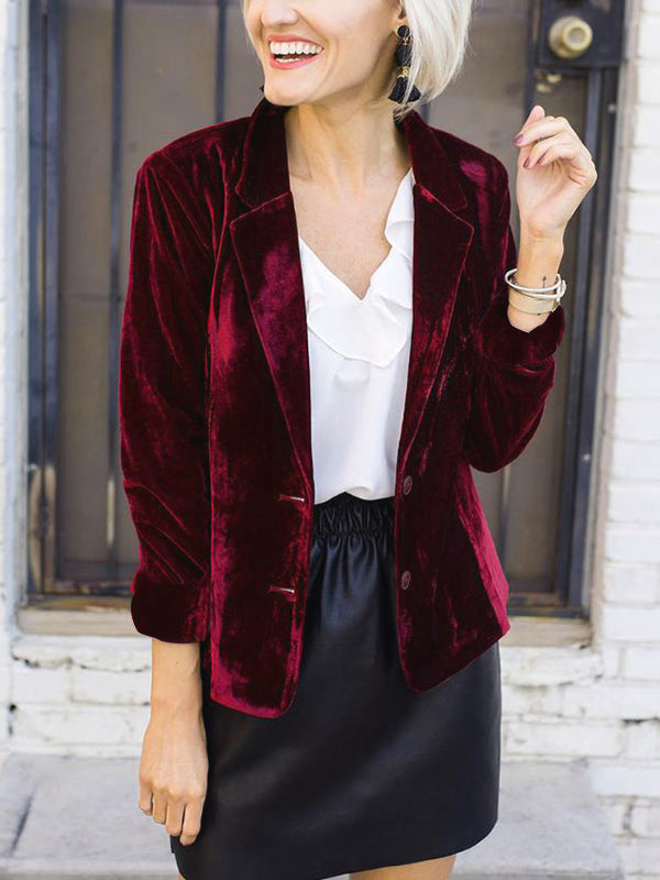 Blazer en velours avec col revers, élégante veste pour femmes