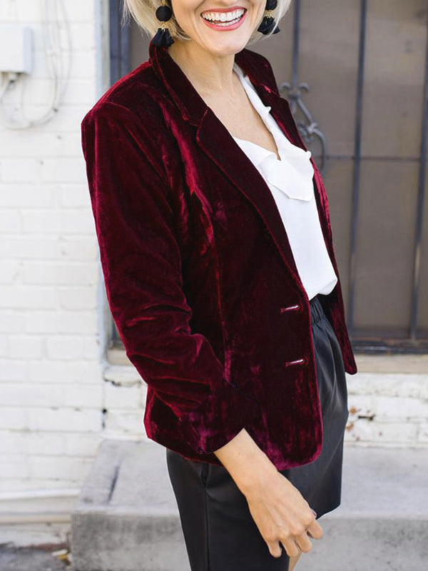 Blazer en velours avec col revers, élégante veste pour femmes