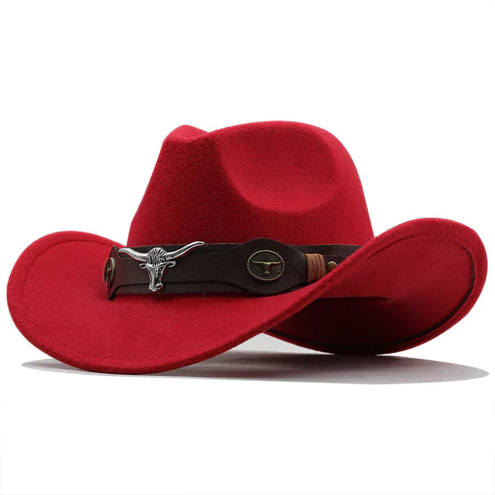 Chapeau en feutre de style western avec bandeau à boucles de taureau