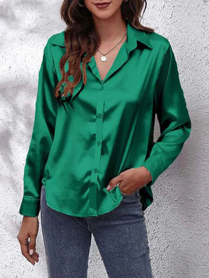 Blouse en satin pour femmes - Coupe décontractée - Boutonnage - Manches longues en soie