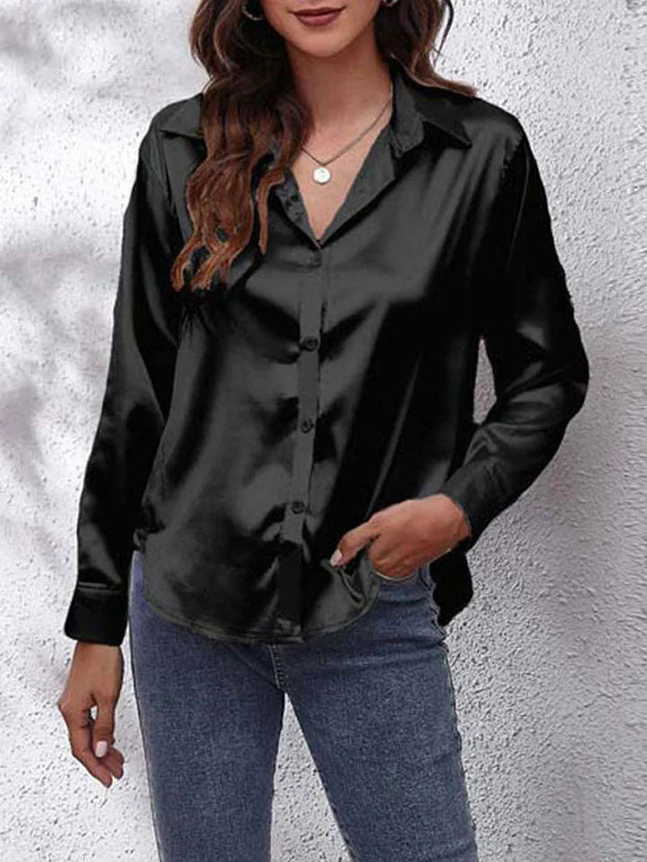 Blouse en satin pour femmes - Coupe décontractée - Boutonnage - Manches longues en soie