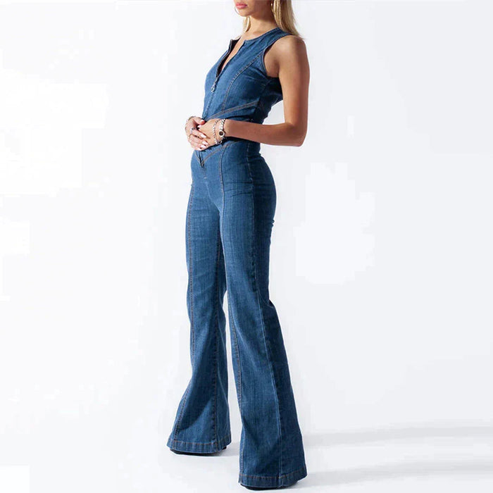 Jumpsuit en denim ajusté avec dos ouvert