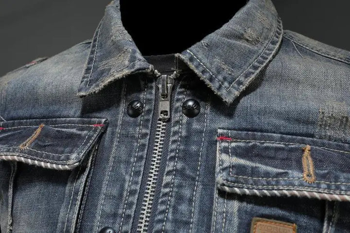 Heidi-Mode - Veste en jean vintage décontractée et élégante pour hommes pour l'automne