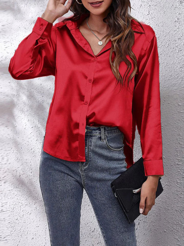 Blouse en satin pour femmes - Coupe décontractée - Boutonnage - Manches longues en soie