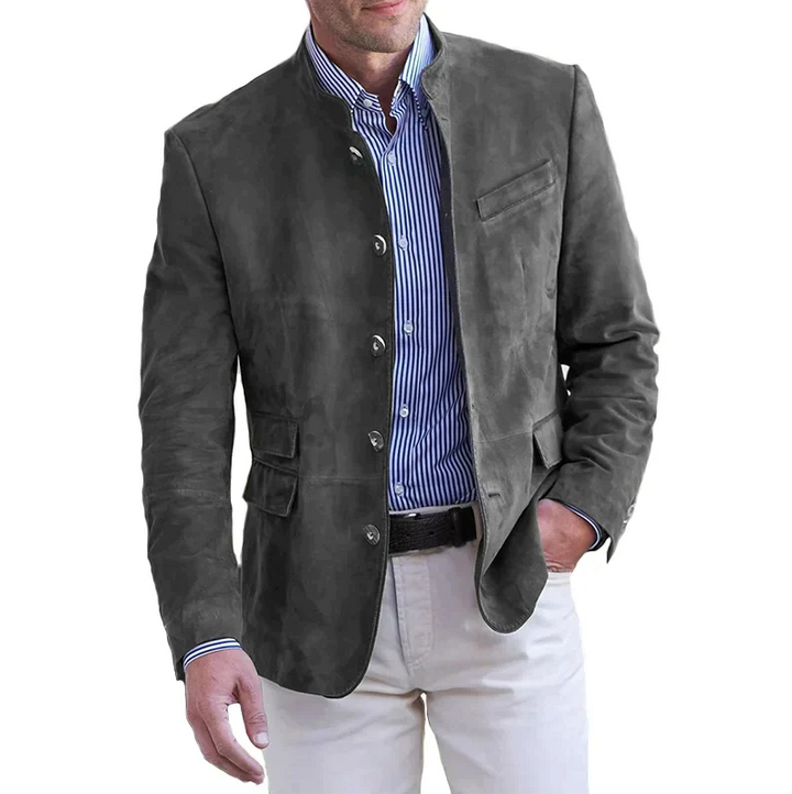 Veste en cuir classique pour hommes avec fermeture à bouton