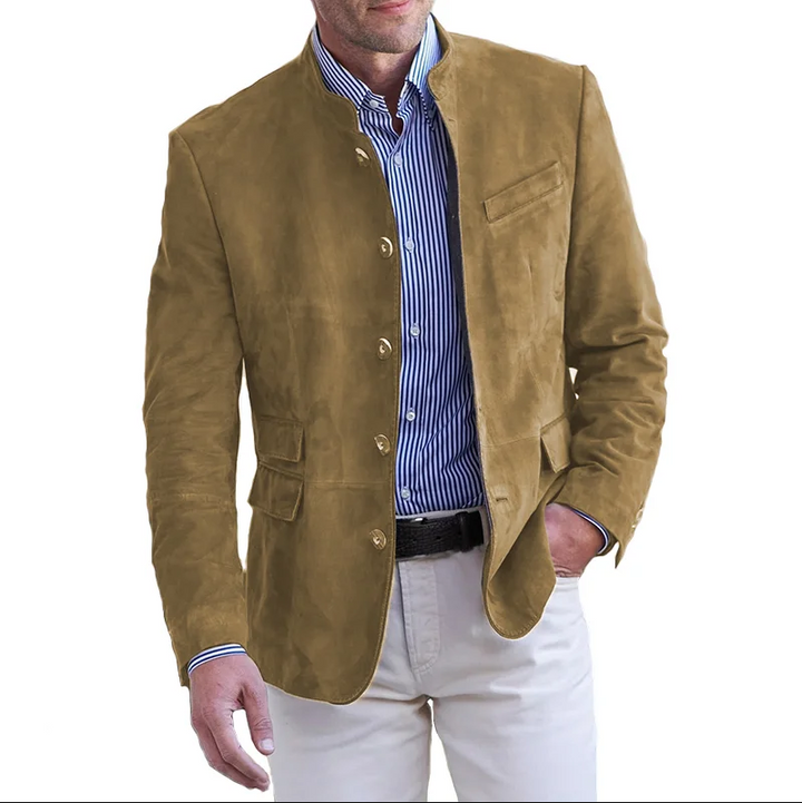 Veste en cuir classique pour hommes avec fermeture à bouton